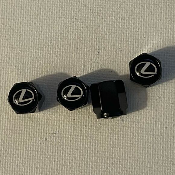 Lexus logo valve Stem caps in Black set of 4. NWT - Picture 1 of 4